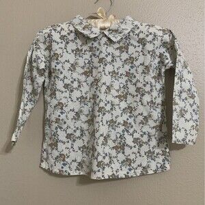 Yoli & Otis Girls Floral Blouse Beige & Brown Long Sleeve Linen/Cotton Size‎ 6Y